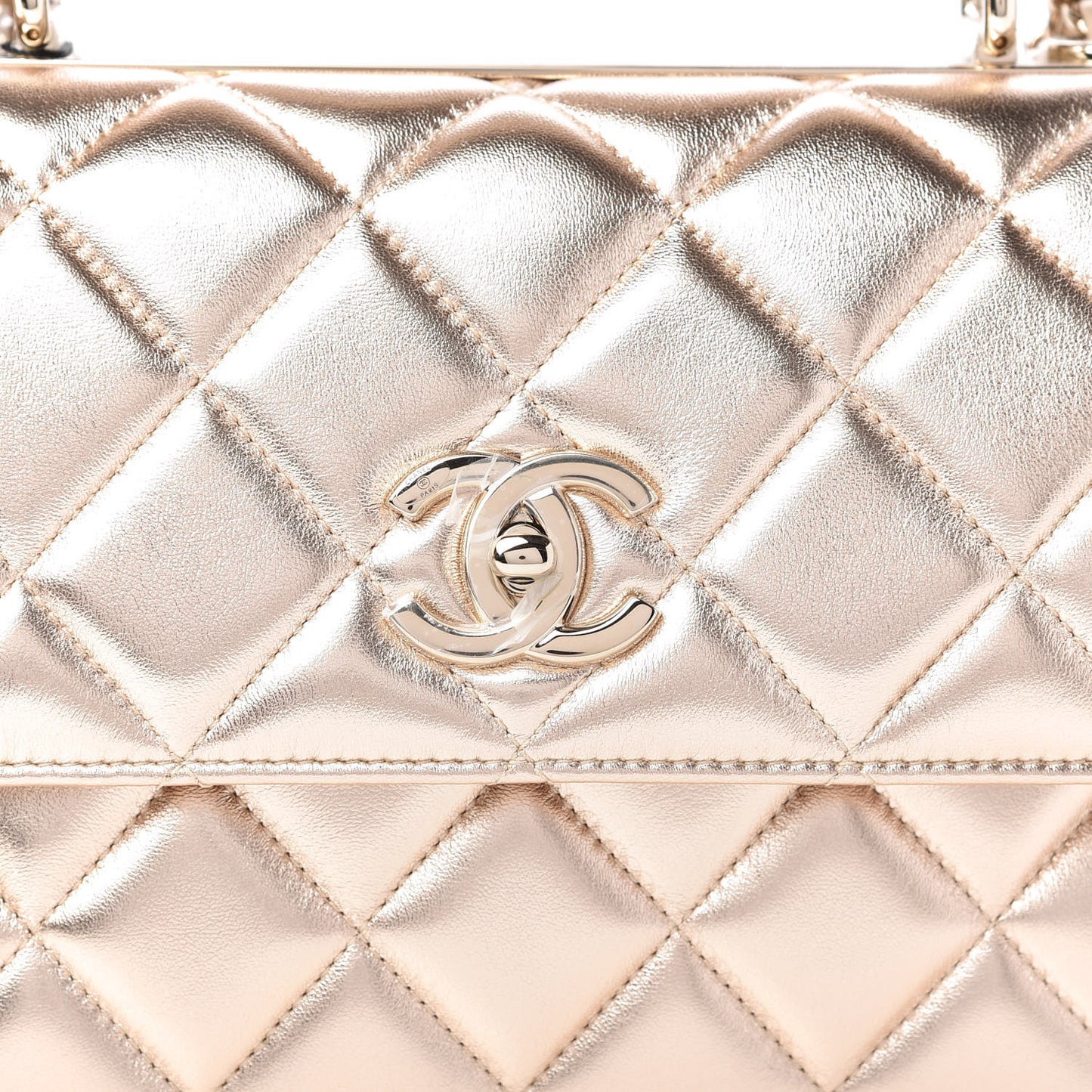 Metallic Lambskin Quilted Small Trendy CC Flap Dual Handle Bag Gold