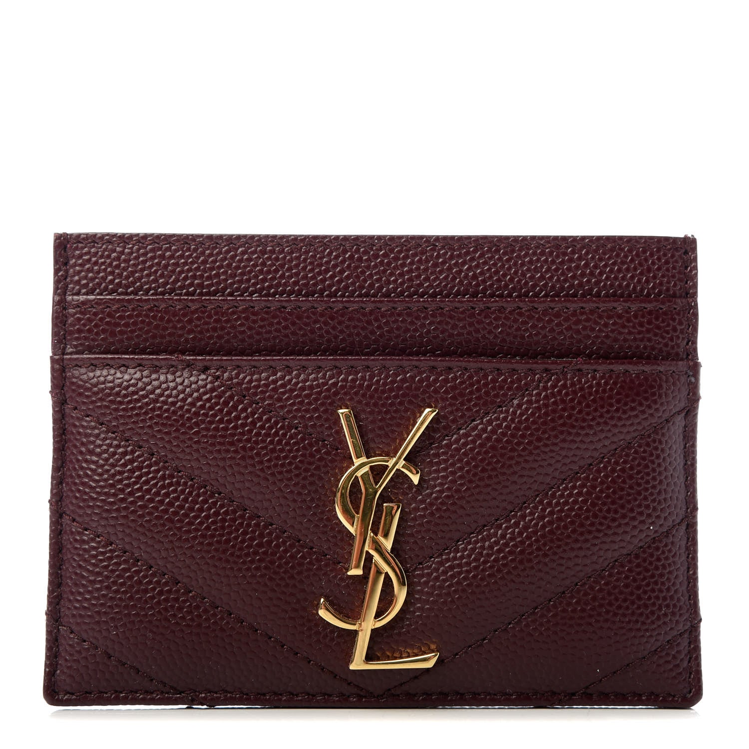 Saint Laurent Grain De Poudre Matelasse Chevron Monogram Credit Card Case Bordeaux 1 of 8