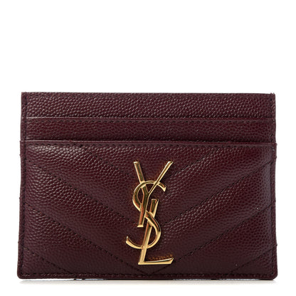 Saint Laurent Grain De Poudre Matelasse Chevron Monogram Credit Card Case Bordeaux 1 of 8