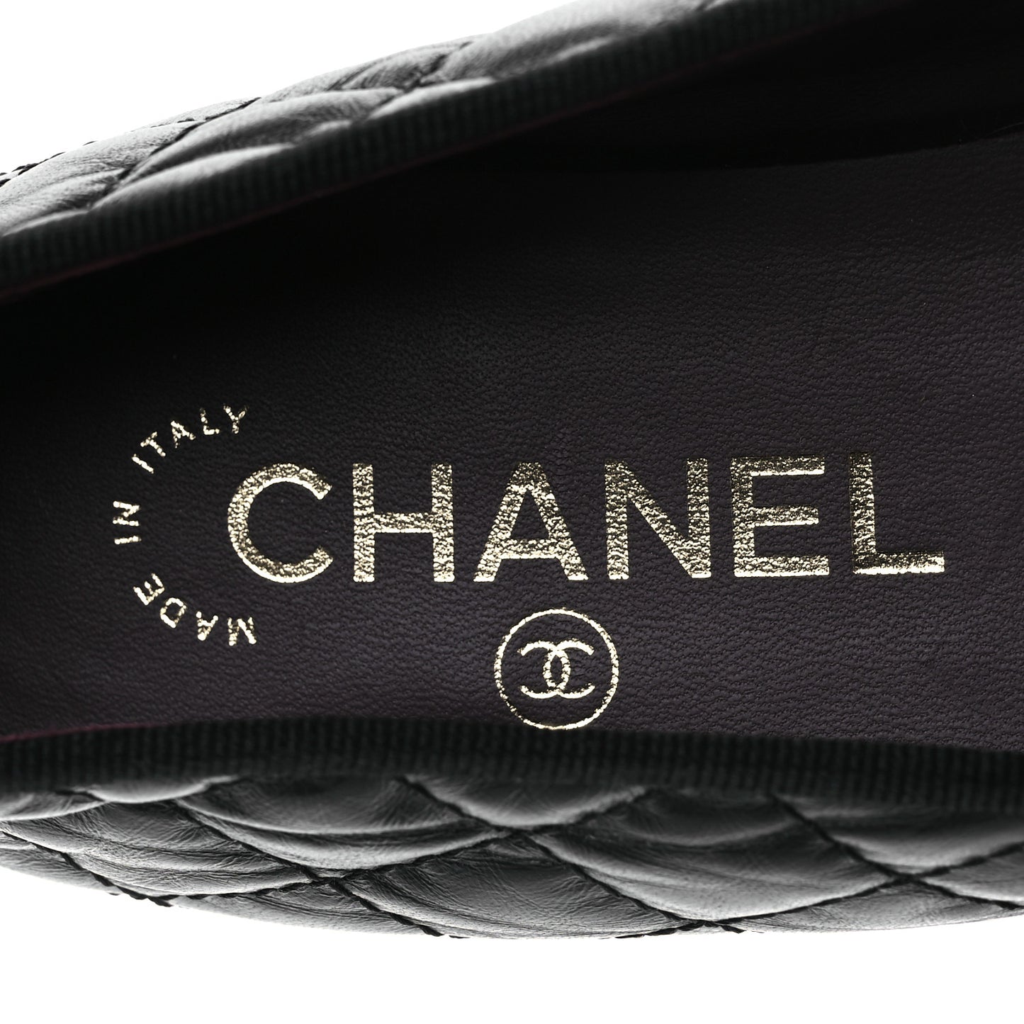 Aged Calfskin Quilted CC Cap Toe Ballerina Flats 38.5 Black