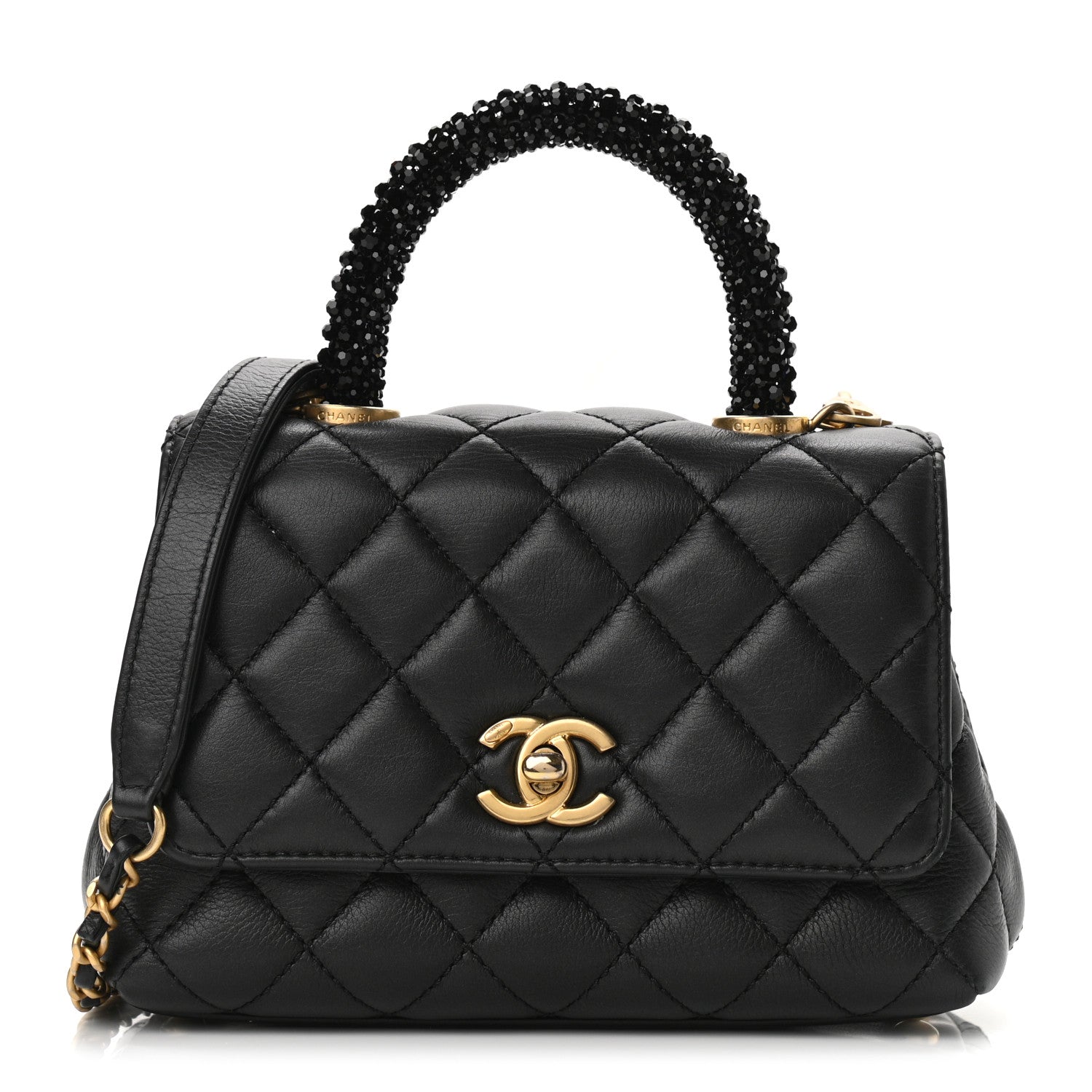 Chanel Calfskin Crystal Quilted Mini Coco Handle Flap Black Black 1 of 10