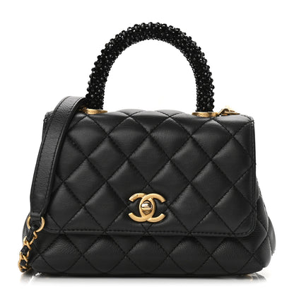 Chanel Calfskin Crystal Quilted Mini Coco Handle Flap Black Black 1 of 10