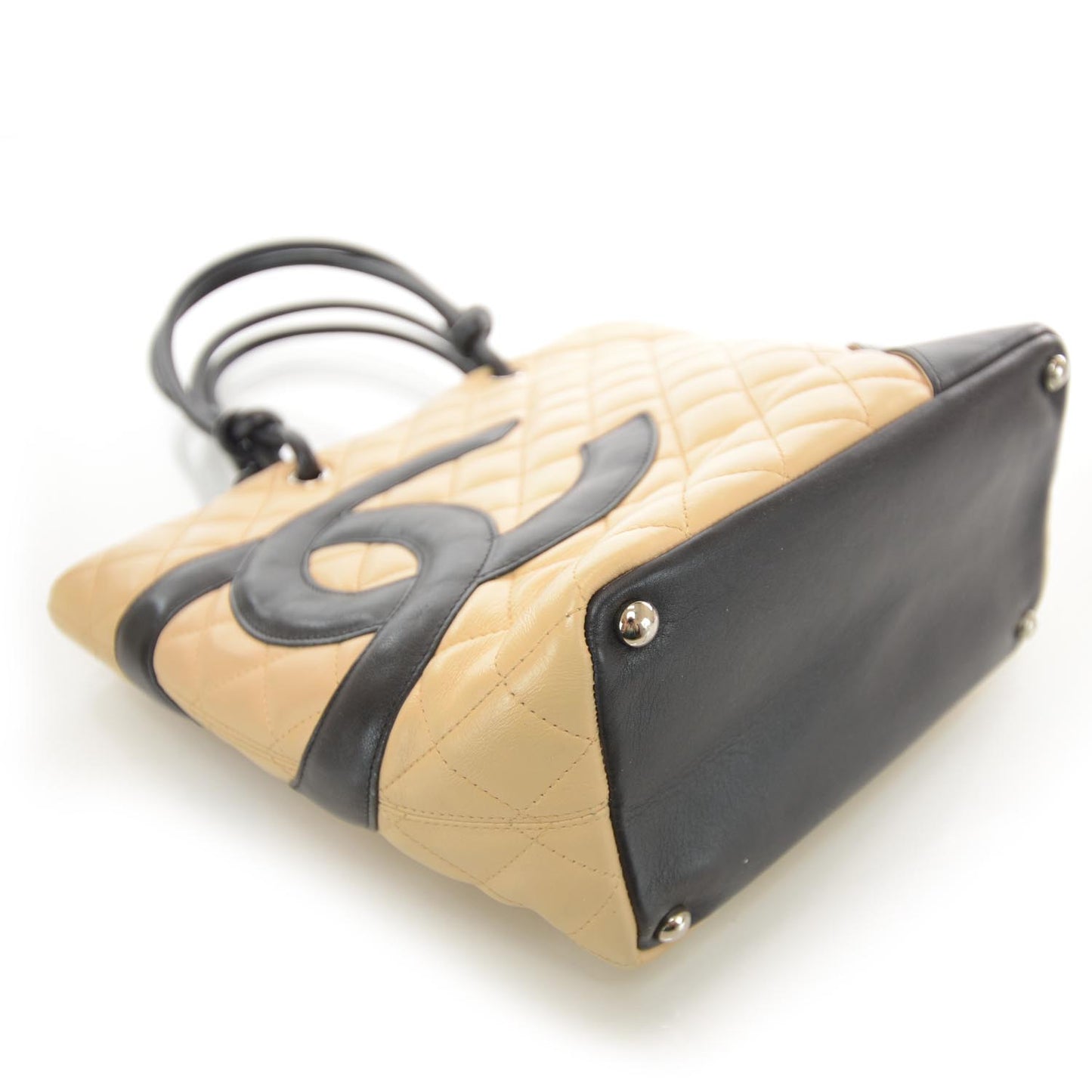 Calfskin Quilted Medium Cambon Tote Beige Black