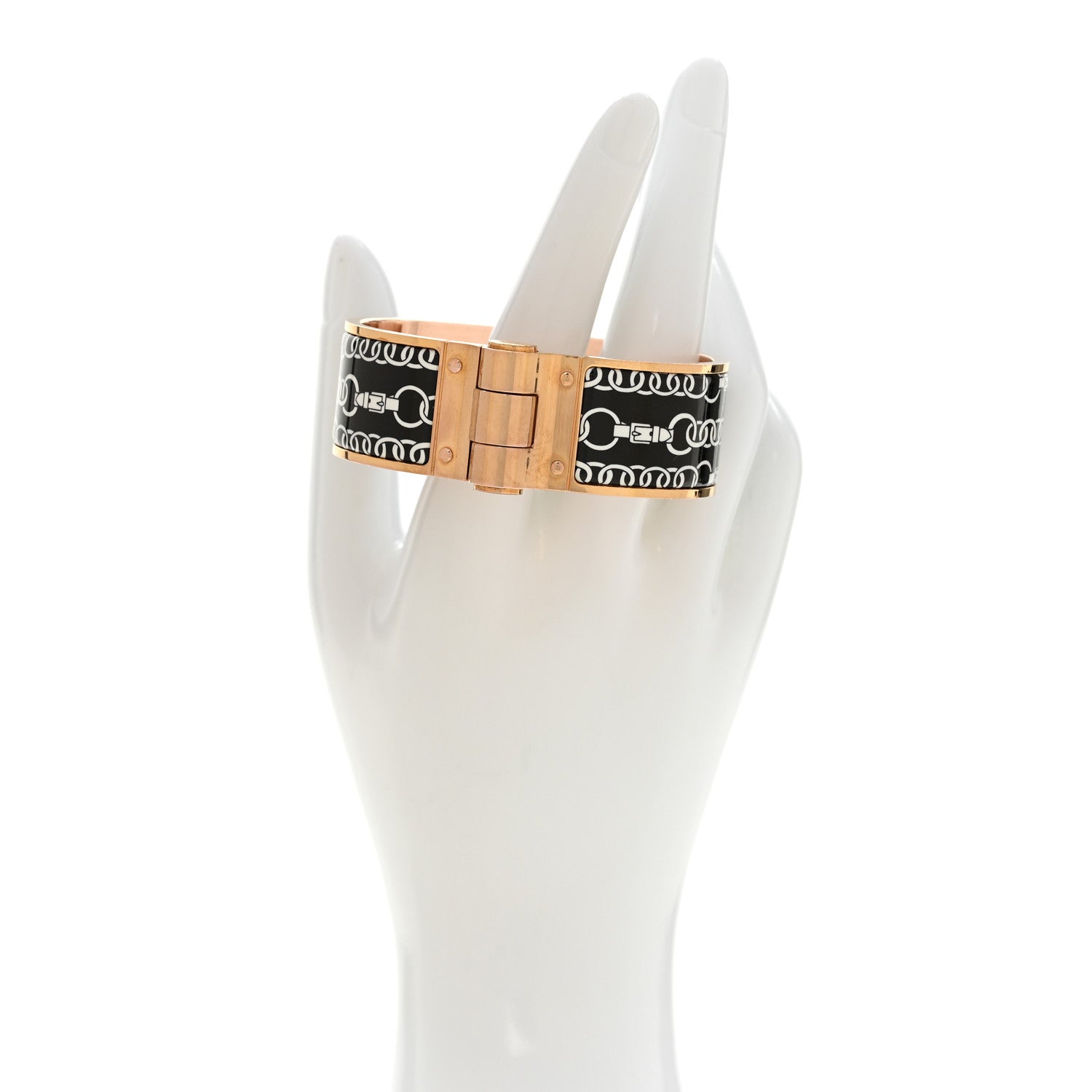 Hermes Enamel Printed Wide Balades Equestres Positif Negatif Hinged Bracelet S Black 2 of 5