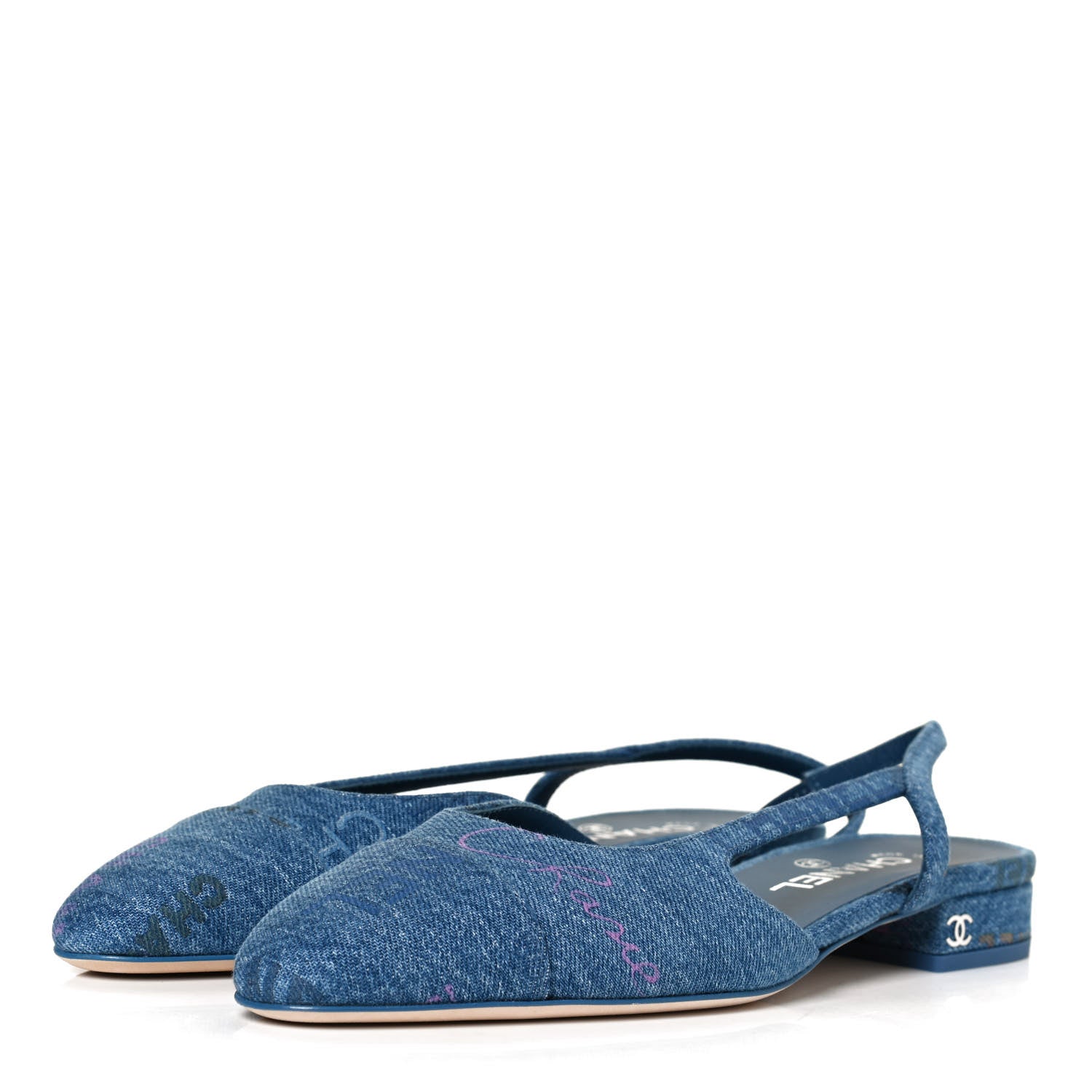 Chanel Denim Cap Toe CC Slingback Flats 38 Light Blue Multicolor 3 of 10