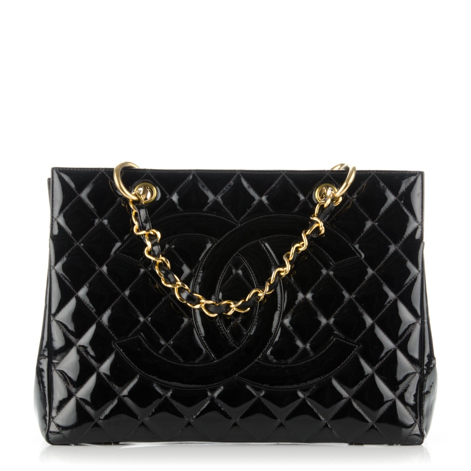 Chanel Patent Quilted Grand Shopping Tote GST Black 1 of 8