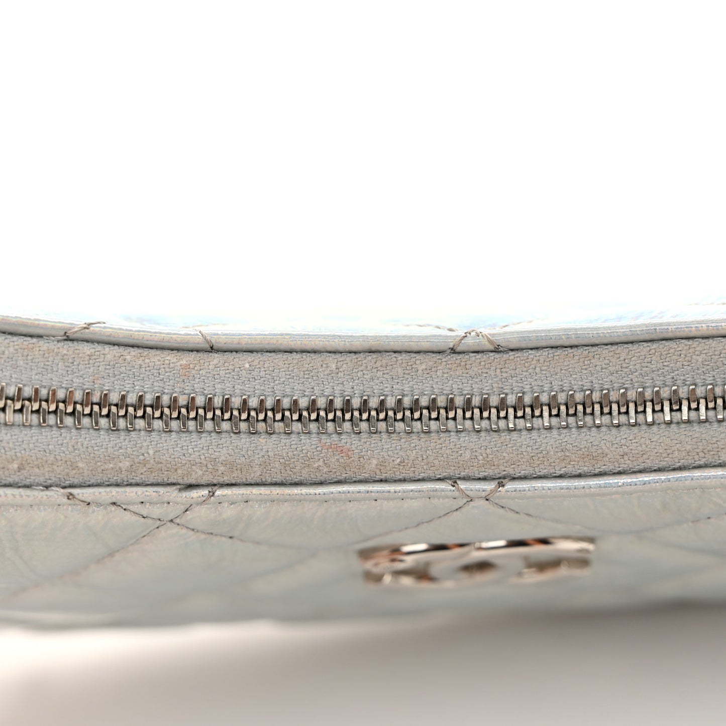 Iridescent Mirror Goatskin Quilted Clutch With Chain Silver