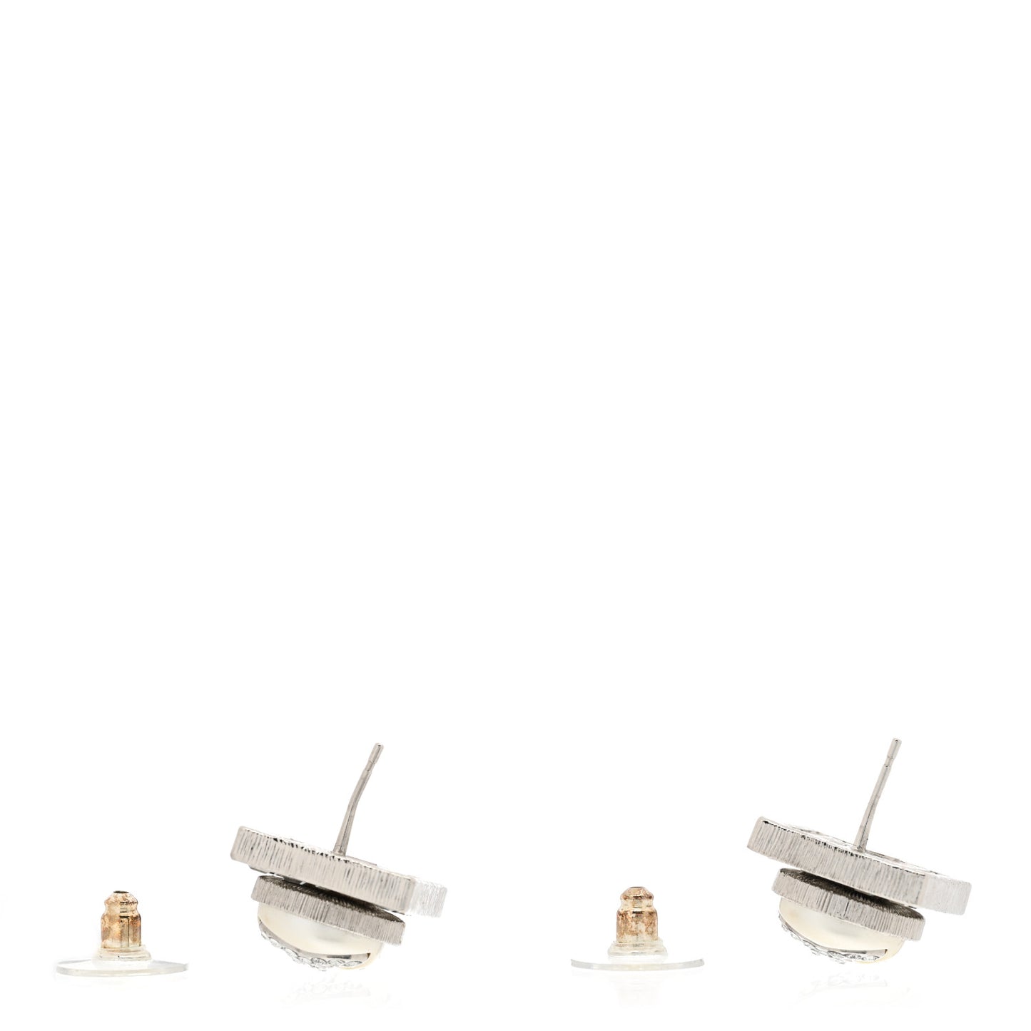 Pearl Baguette Crystal CC Square Earrings Silver White