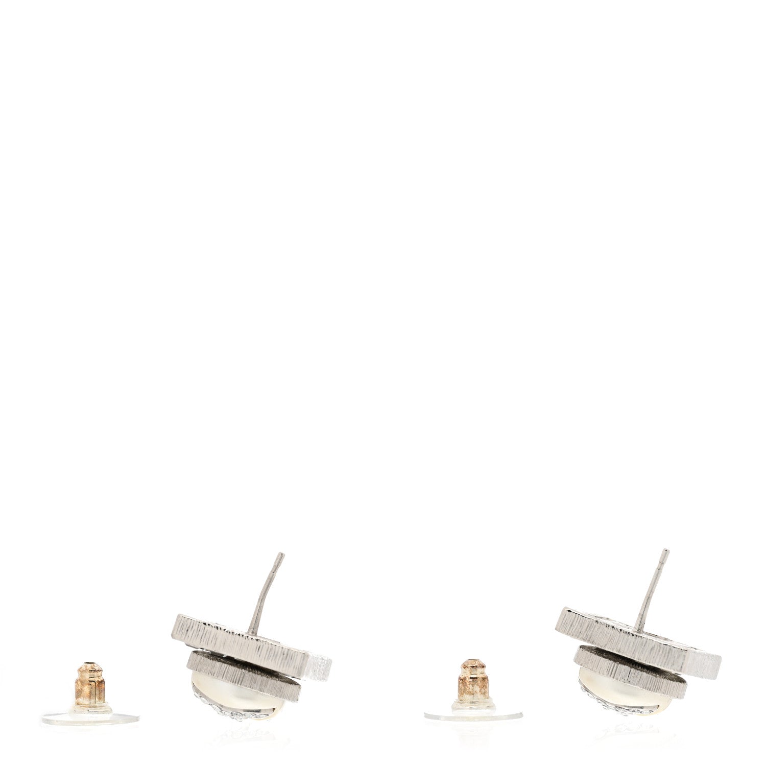 Chanel Pearl Baguette Crystal CC Square Earrings Silver White 3 of 5