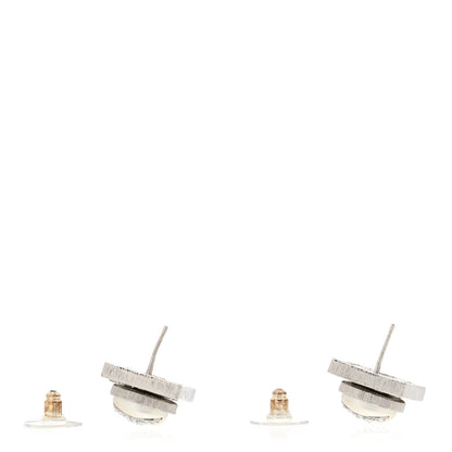 Chanel Pearl Baguette Crystal CC Square Earrings Silver White 3 of 5