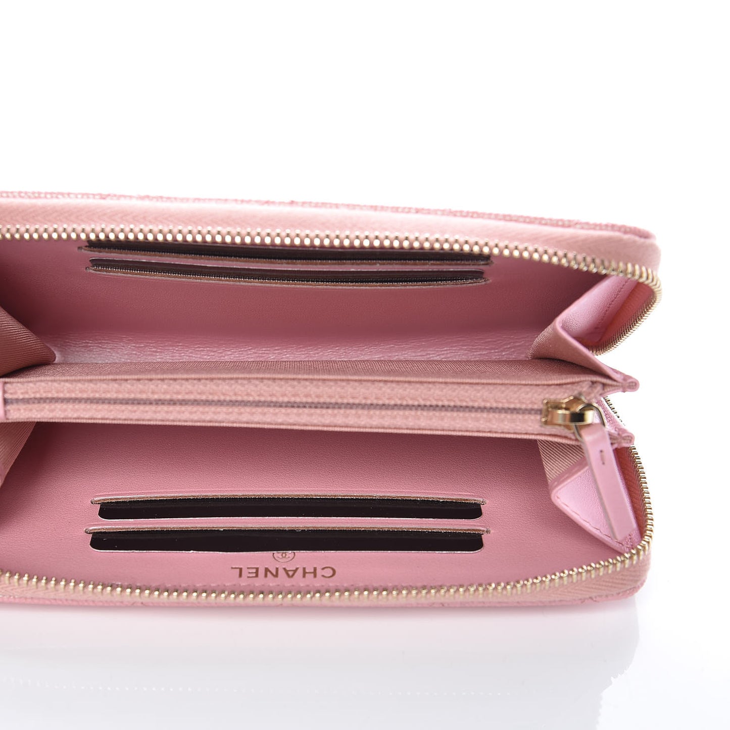 Iridescent Caviar Quilted Medium Zip Around Wallet Pink