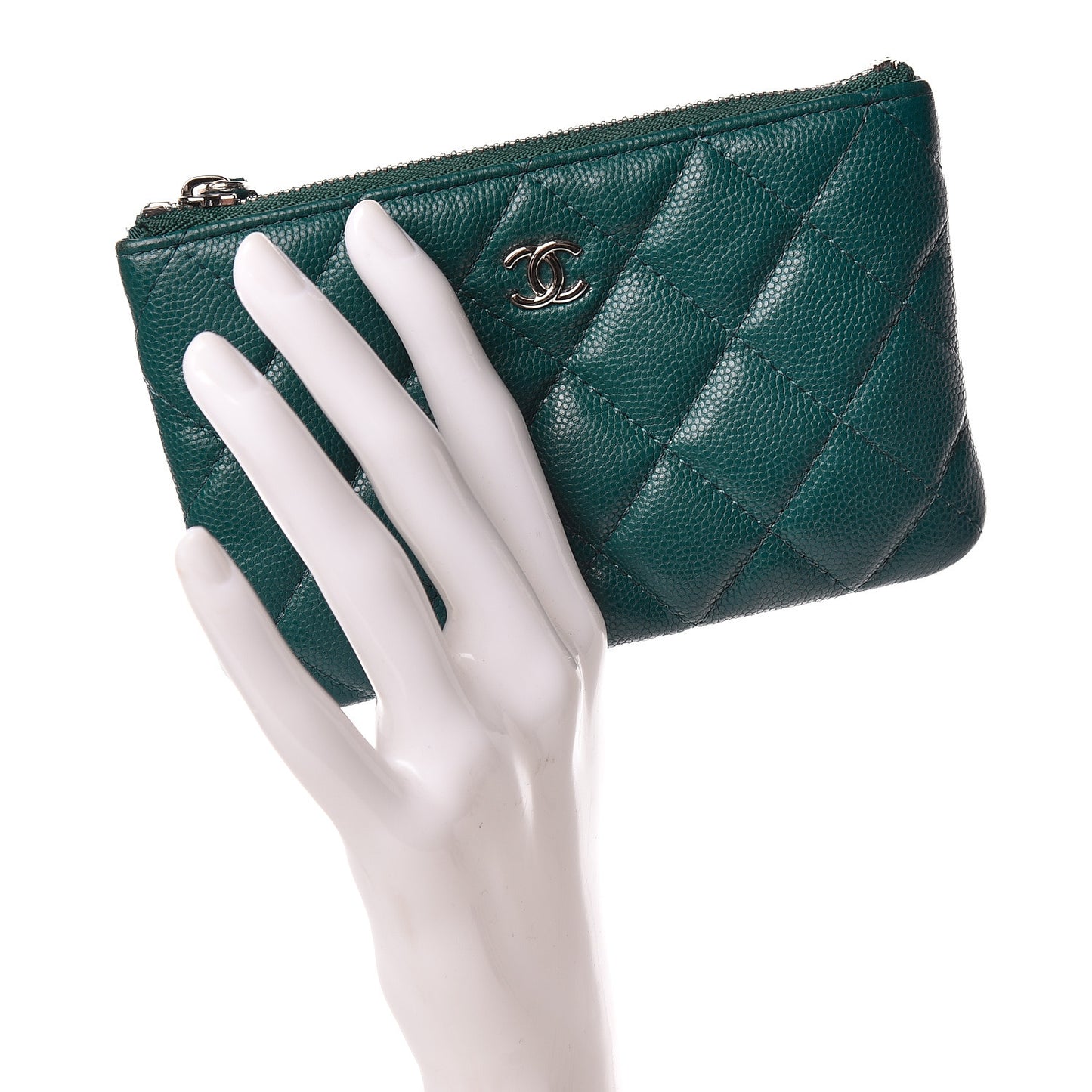 Caviar Quilted Small Cosmetic Case Dark Turquoise