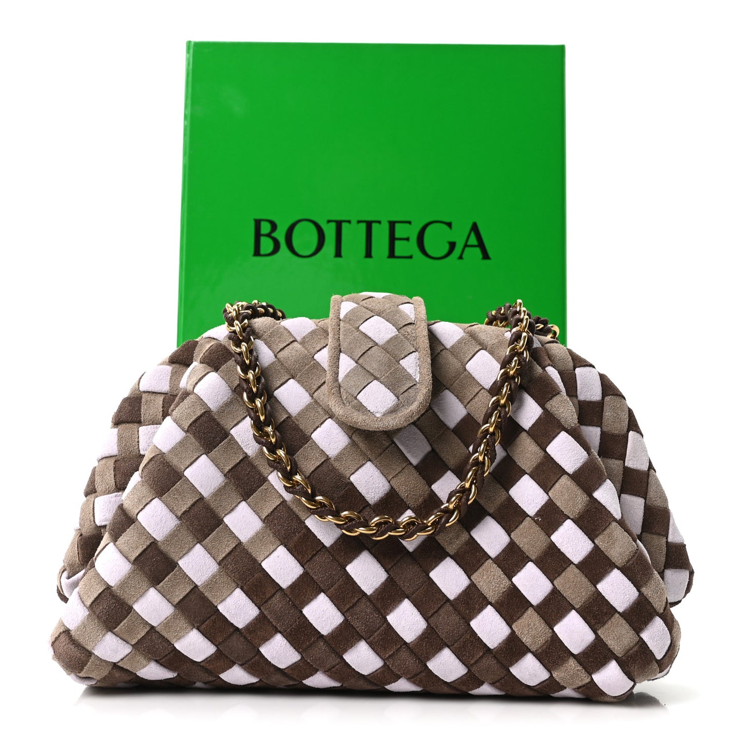 Suede Intrecciato Small The Lauren 1980 Clutch With Chain Praline Musk Washed Brownie