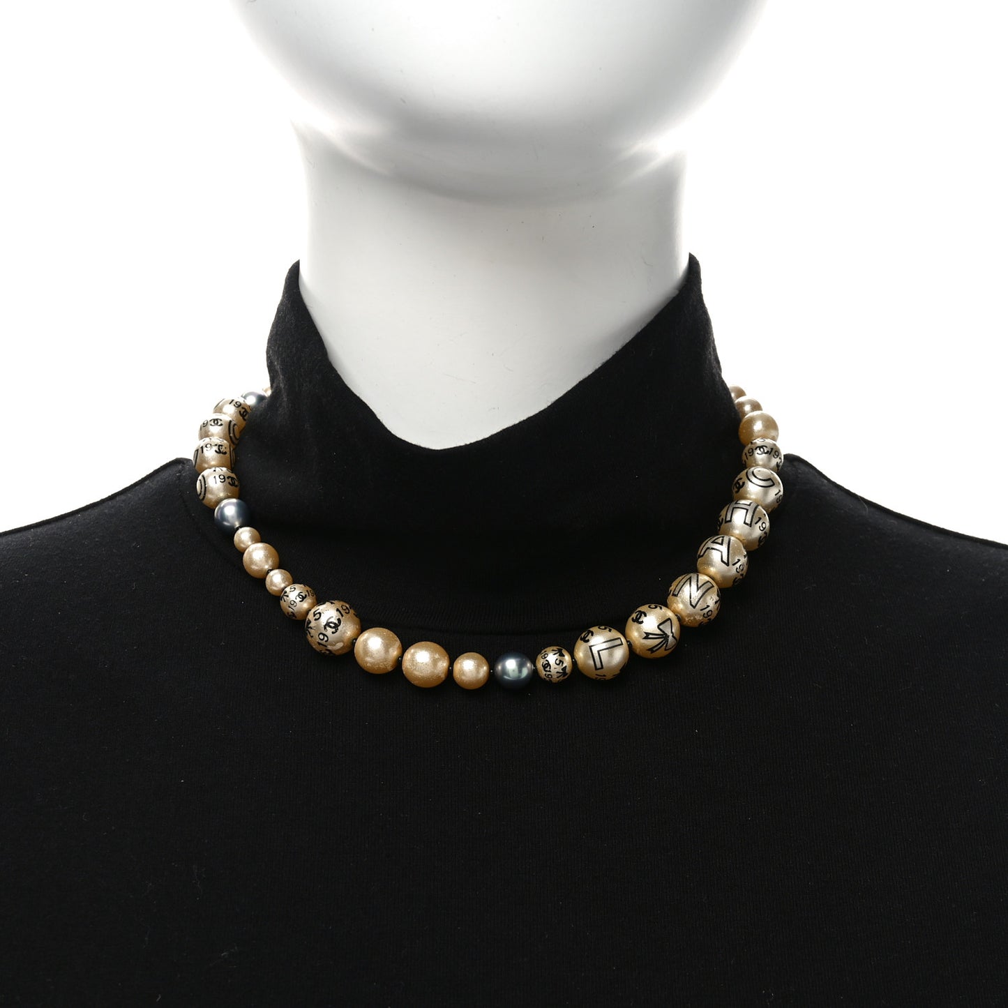 Painted Pearl CC Short Necklace Black Gold
