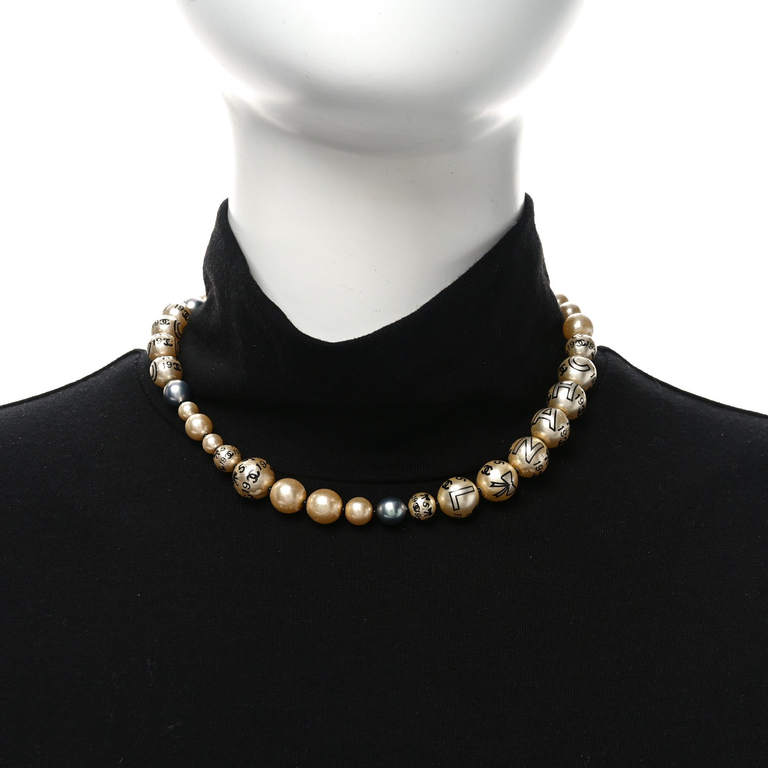 Chanel Painted Pearl CC Short Necklace Black Gold 3 of 8