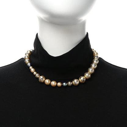 Chanel Painted Pearl CC Short Necklace Black Gold 3 of 8