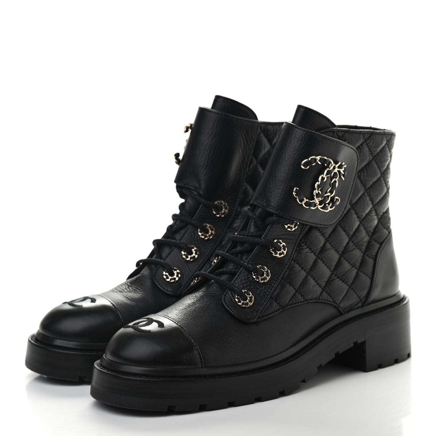 Shiny Goatskin Calfskin Quilted Lace Up Combat Boots 39 Black