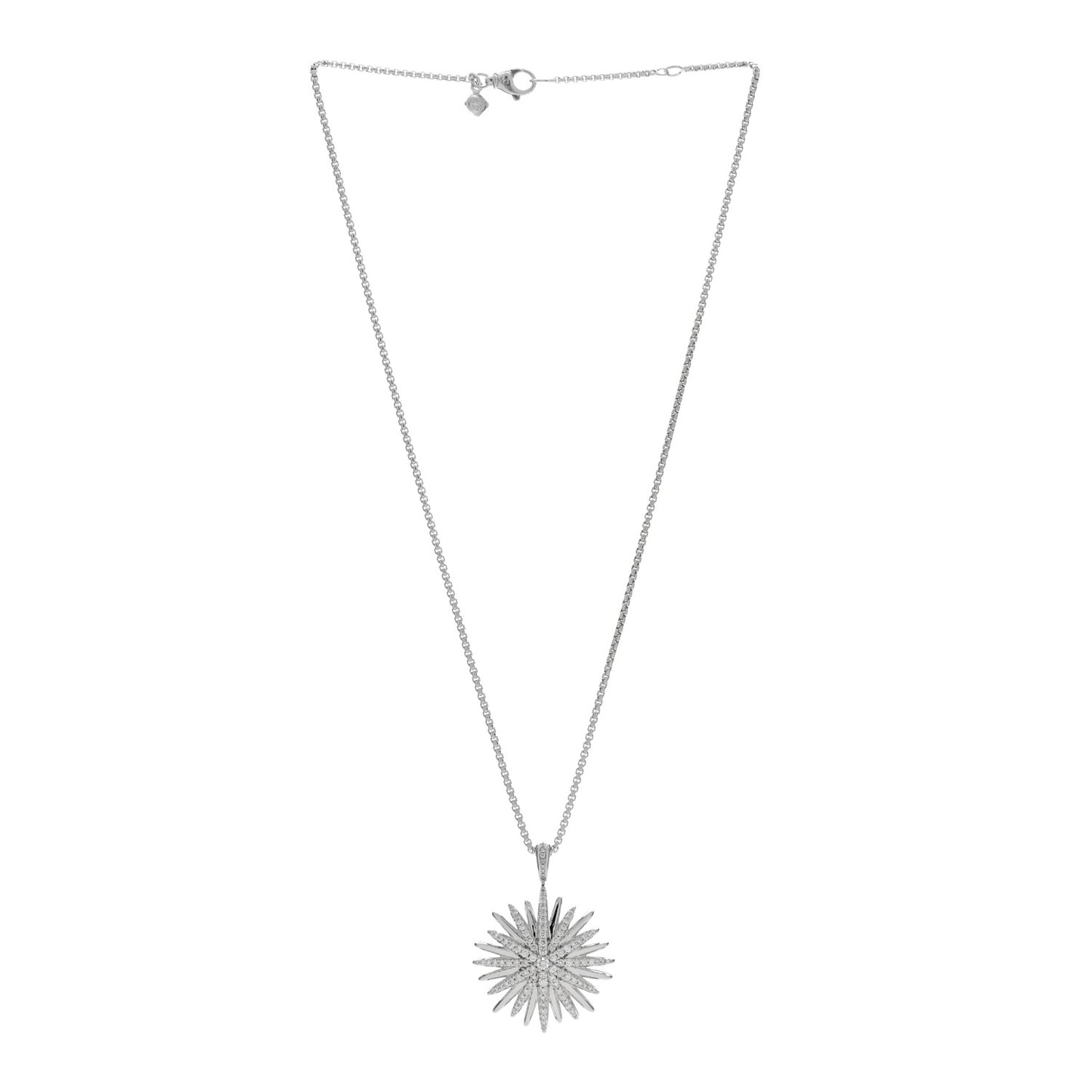 Sterling Silver Diamond Large Starburst Pendant Necklace