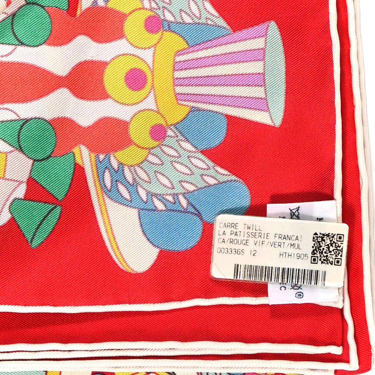 Hermes Silk La Patisserie Francaise Scarf 90 Rouge Vif Vert Multicolor 3 of 5
