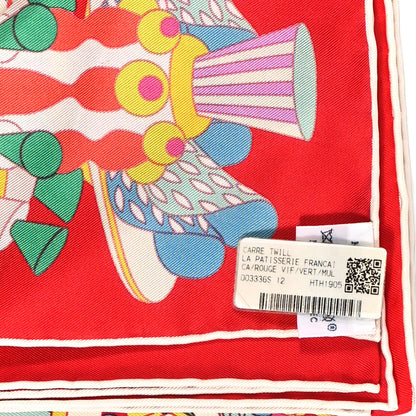 Hermes Silk La Patisserie Francaise Scarf 90 Rouge Vif Vert Multicolor 3 of 5