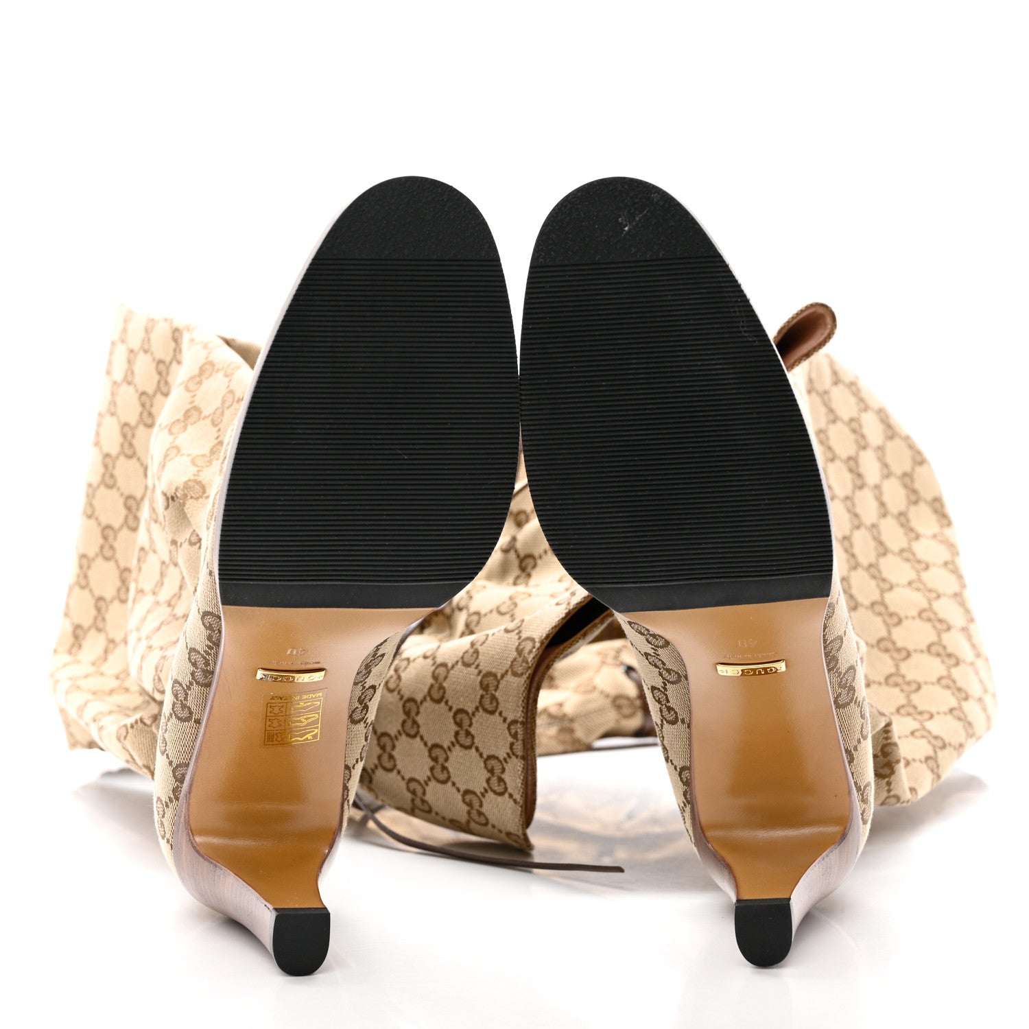 Gucci Monogram Over the Knee Boots 40 Beige Ebony 5 of 6