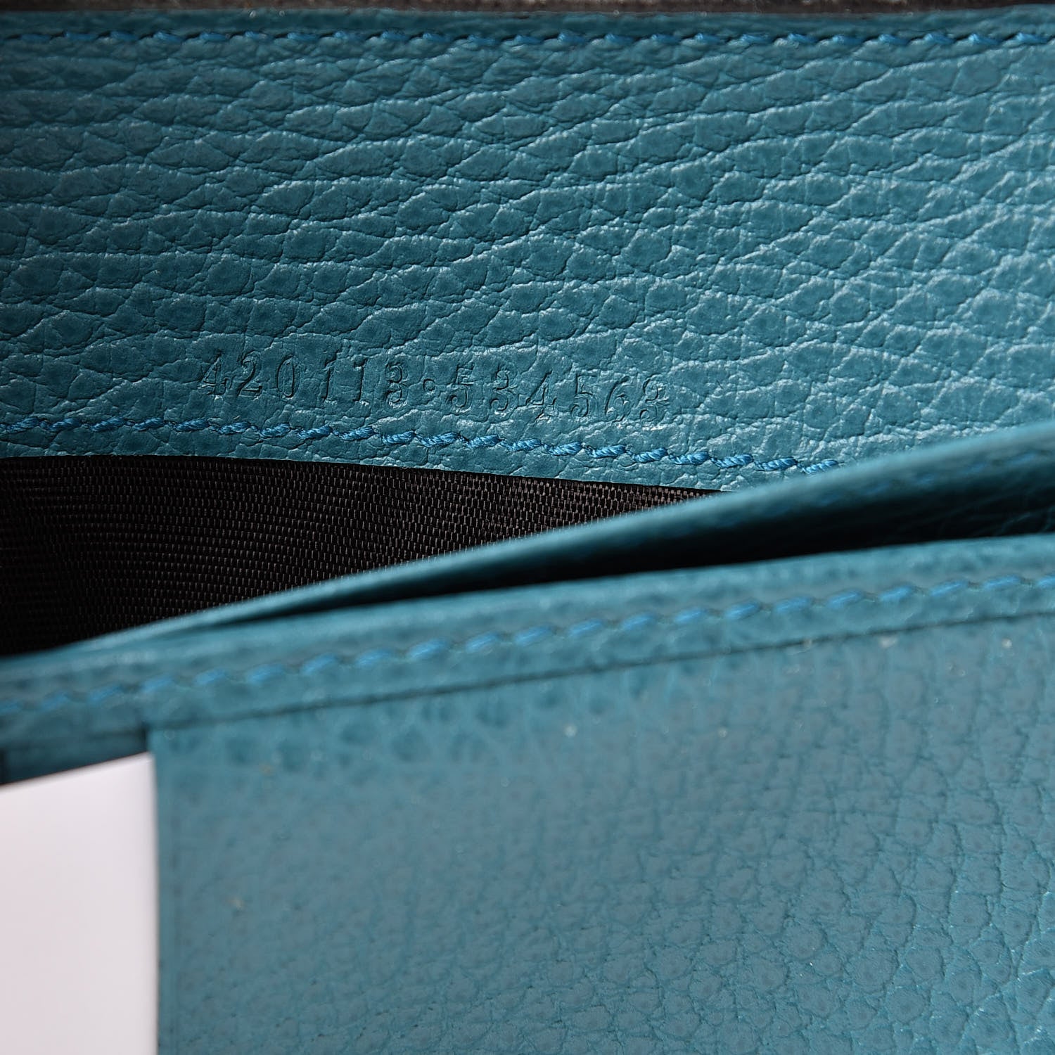 Gucci Monogram Dollar Calfskin Zip Around Compact Wallet Beige Ebony Deep Cobalt 7 of 9