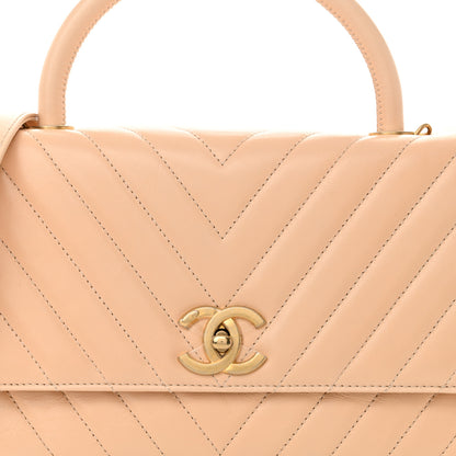 Chanel Calfskin Chevron Quilted Medium Coco Handle Flap Beige 8 of 11