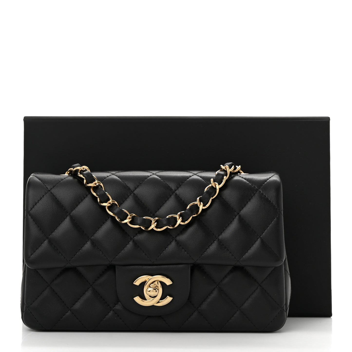 Lambskin Quilted Mini Rectangular Flap Black