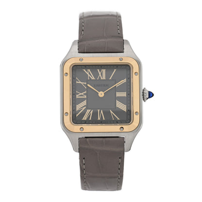 Cartier Stainless Steel 18K Yellow Gold Alligator 31.4mm Santos Dumont Quartz Watch Grey 1 of 5