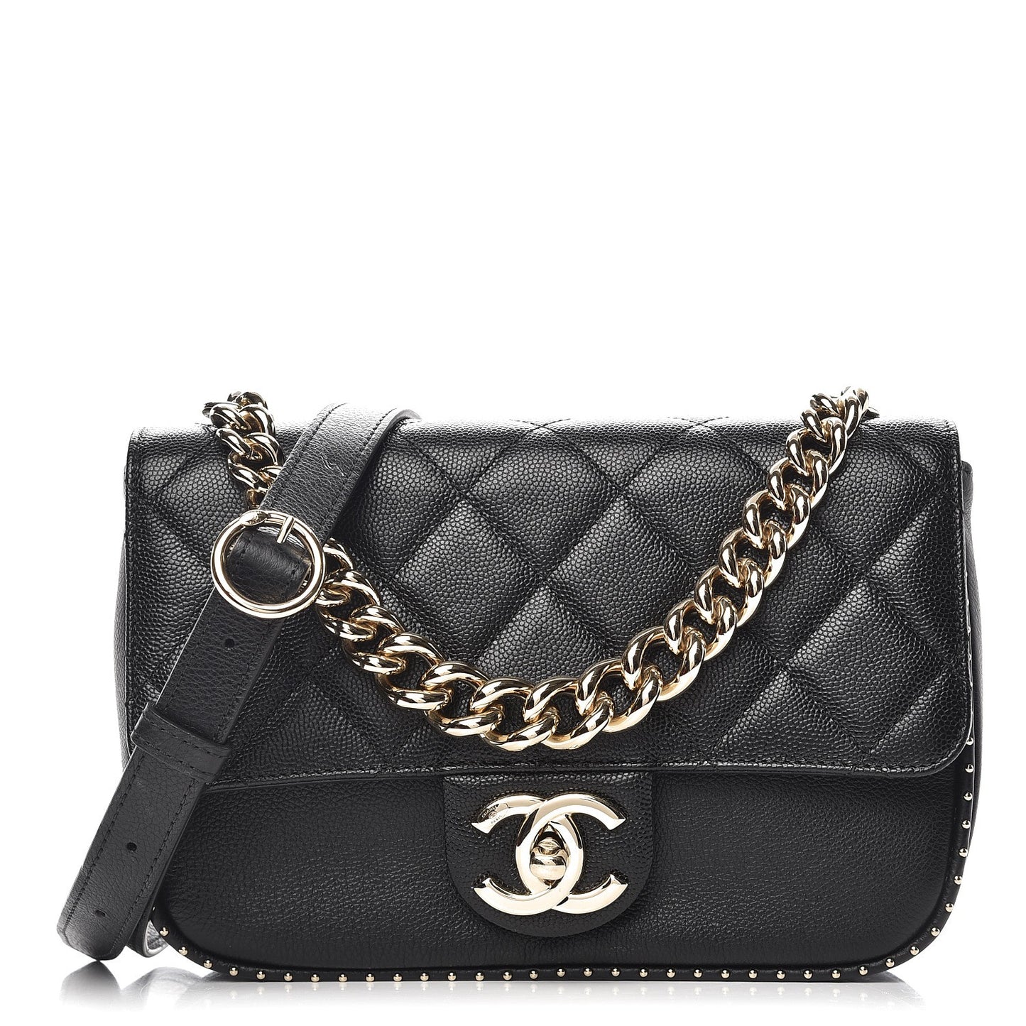 Caviar Quilted Small Studded Flap Black