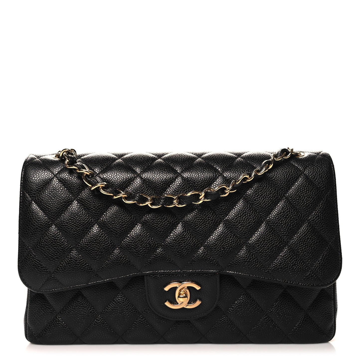 Caviar Quilted Jumbo Double Flap Black