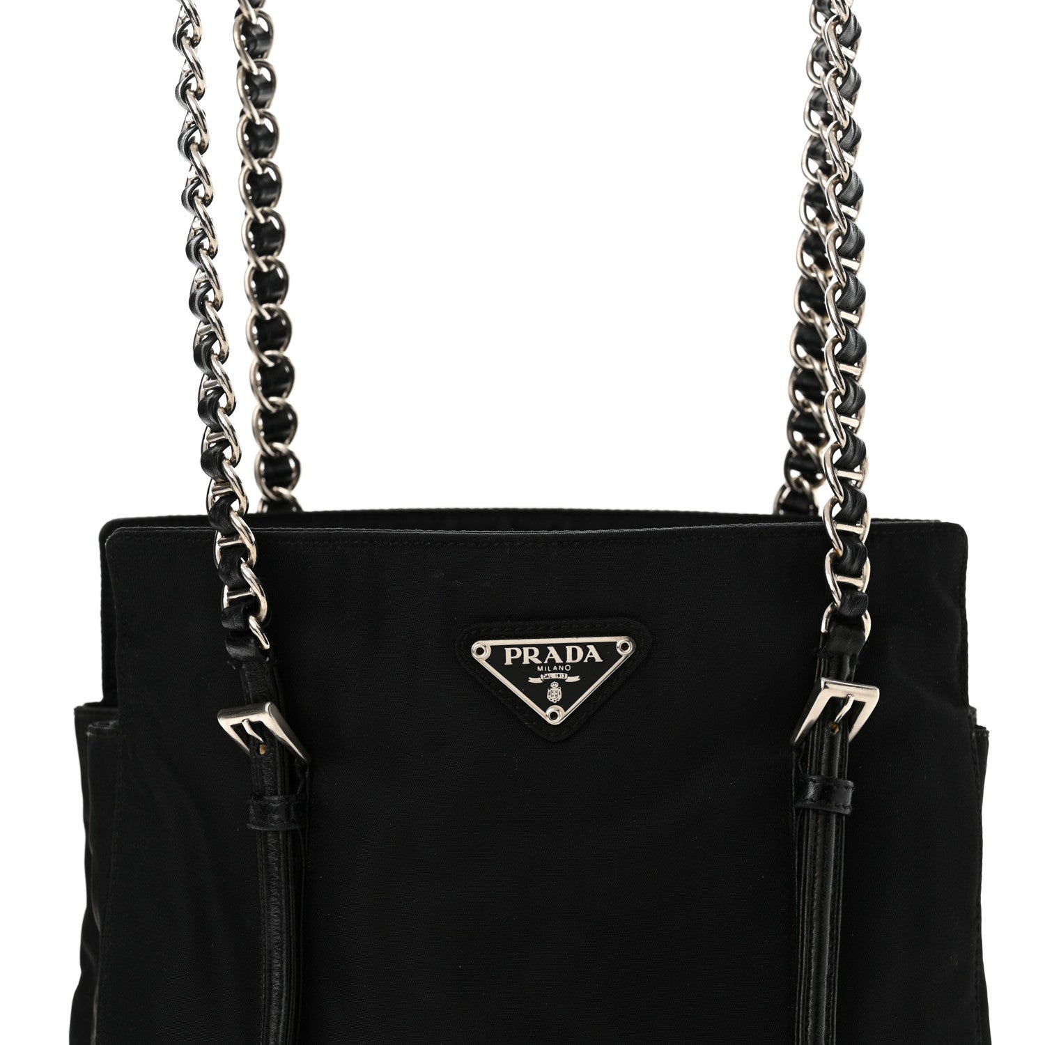 Prada Tessuto Nylon Acciaio Chain Shoulder Bag Black 8 of 12