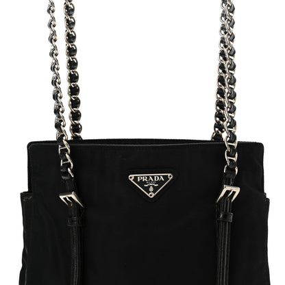 Prada Tessuto Nylon Acciaio Chain Shoulder Bag Black 8 of 12