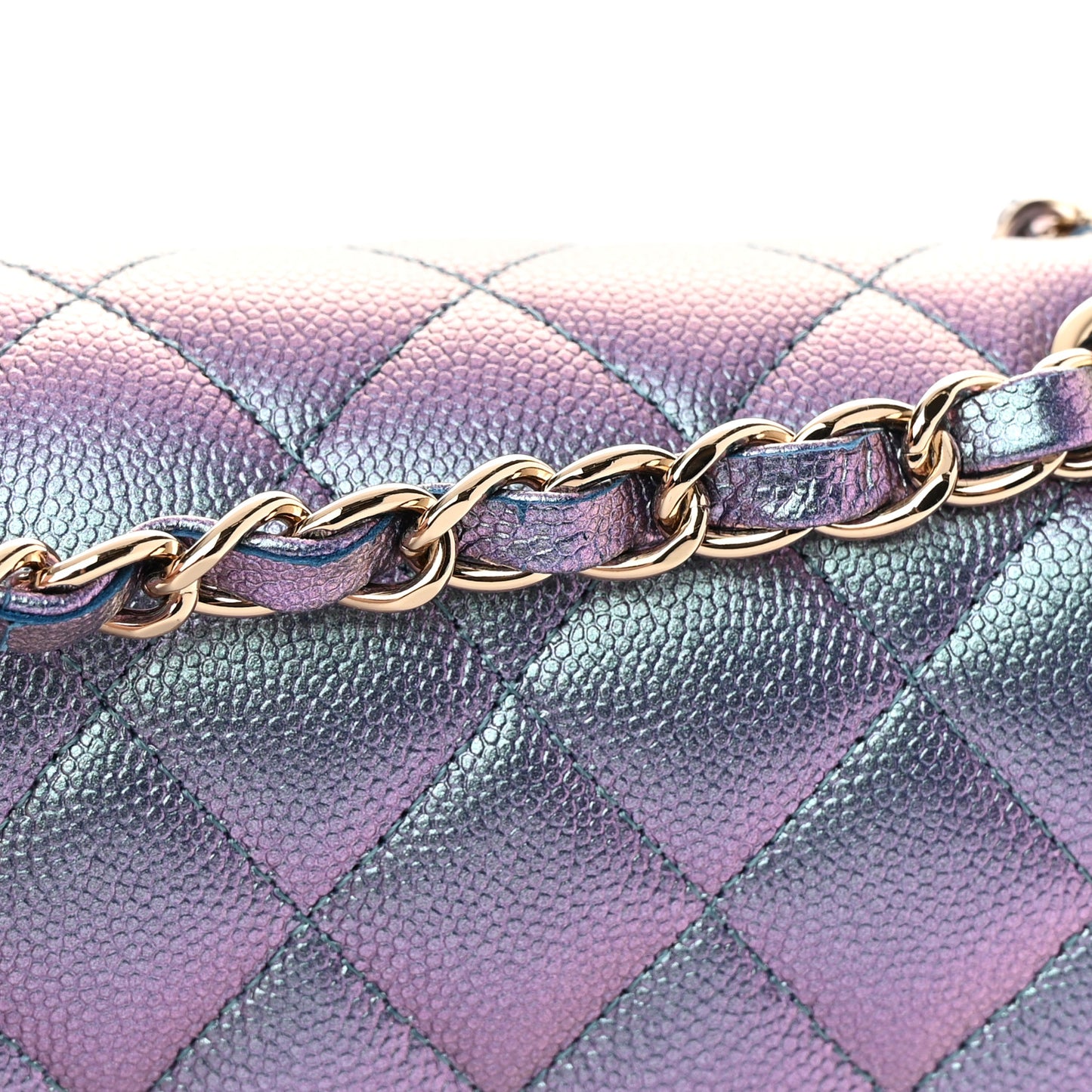 Iridescent Caviar Quilted Medium Double Flap Dark Blue