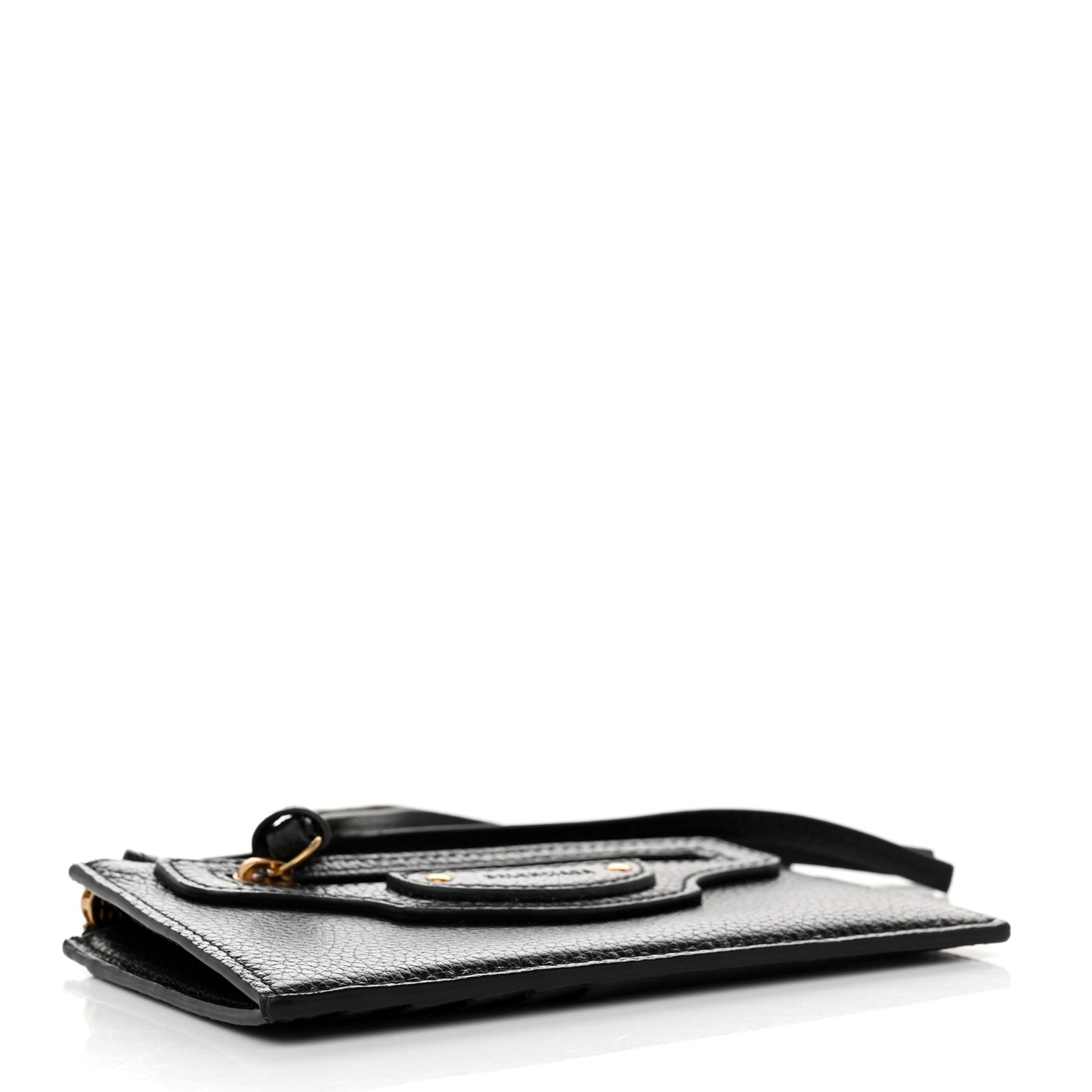 Grained Calfskin Neo Classic Brass Hardware Long Coin Case Card Holder Black