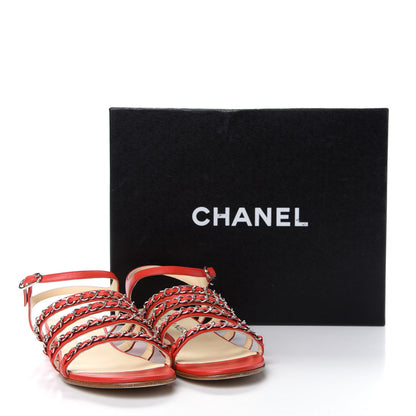 Chanel Lambskin Chain Flat Sandals 37.5 Red 10 of 10