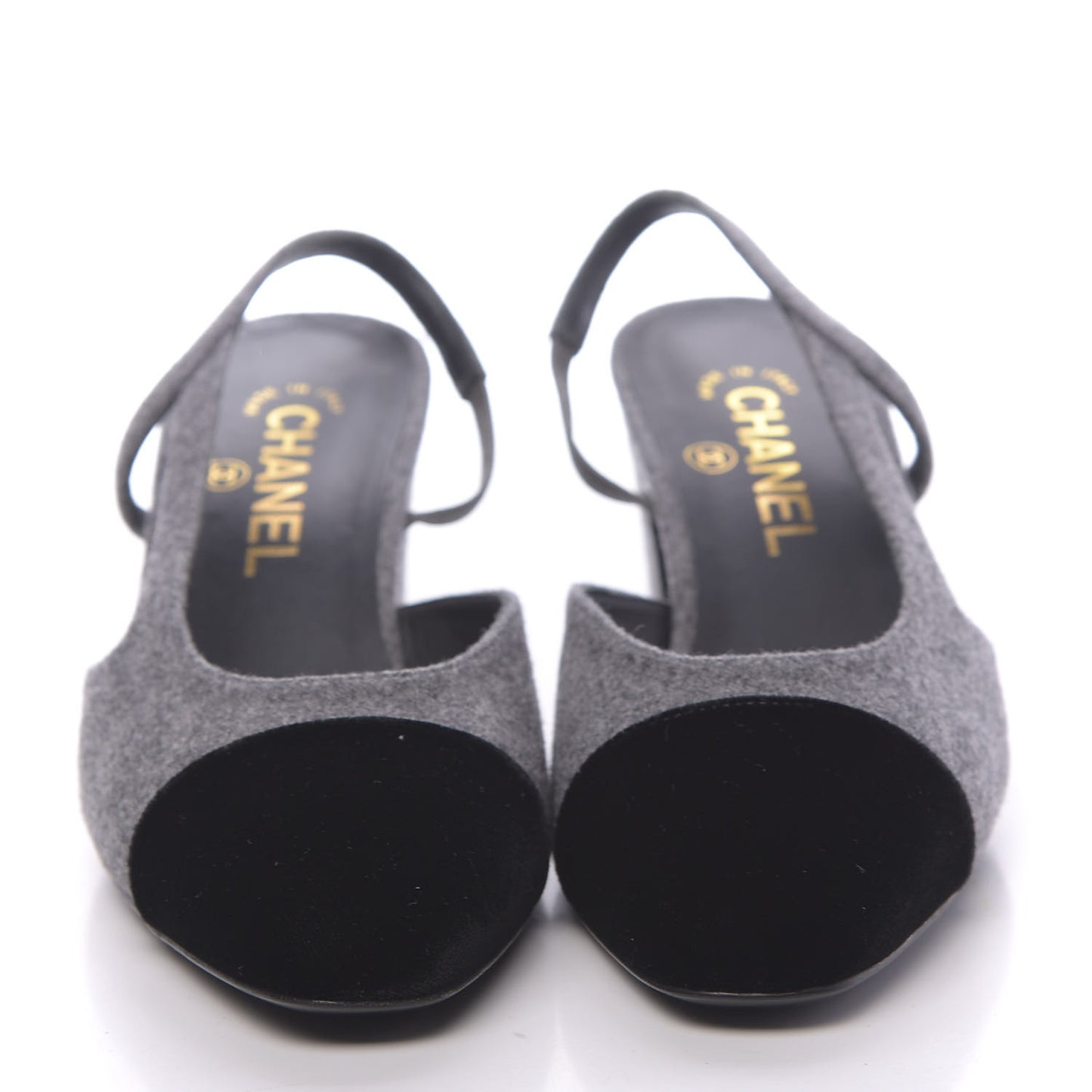 Wool Velvet Cap Toe CC Slingback Pumps 38 Black Grey