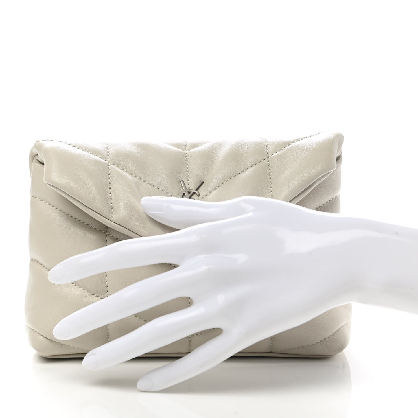 Lambskin Monogram Loulou Puffer Pouch Clutch Crema Soft