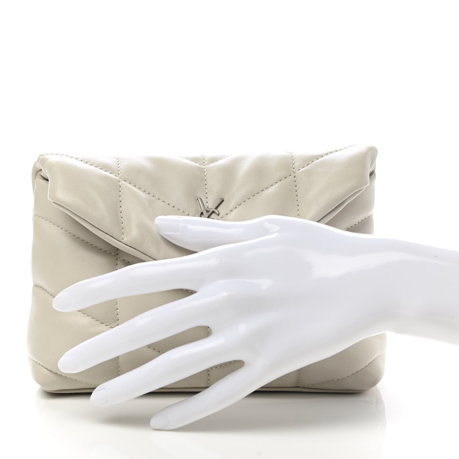 Saint Laurent Lambskin Monogram Loulou Puffer Pouch Clutch Crema Soft 2 of 10