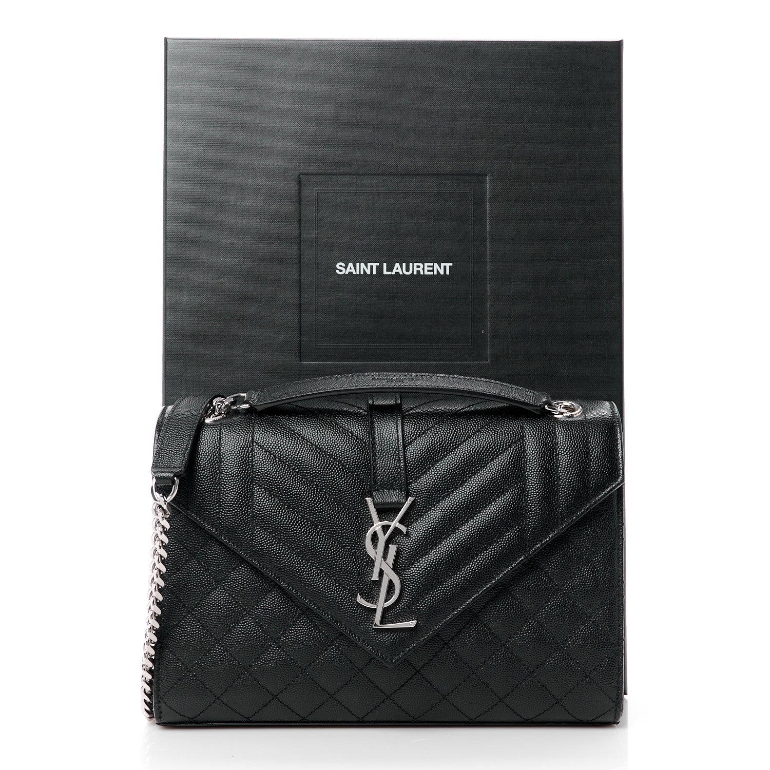 Saint Laurent SAINT LAURENT Grain De Poudre Textured Mixed Matelasse Triquilt Medium Monogram Satchel Black 13 of 13
