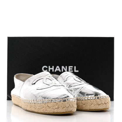 Chanel Laminated Goatskin CC Espadrilles 38 Silver 9 of 9