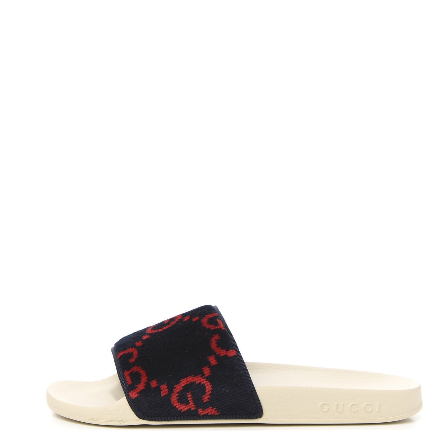 Velvet GG Monogram Slide Sandals 38 Blue Red