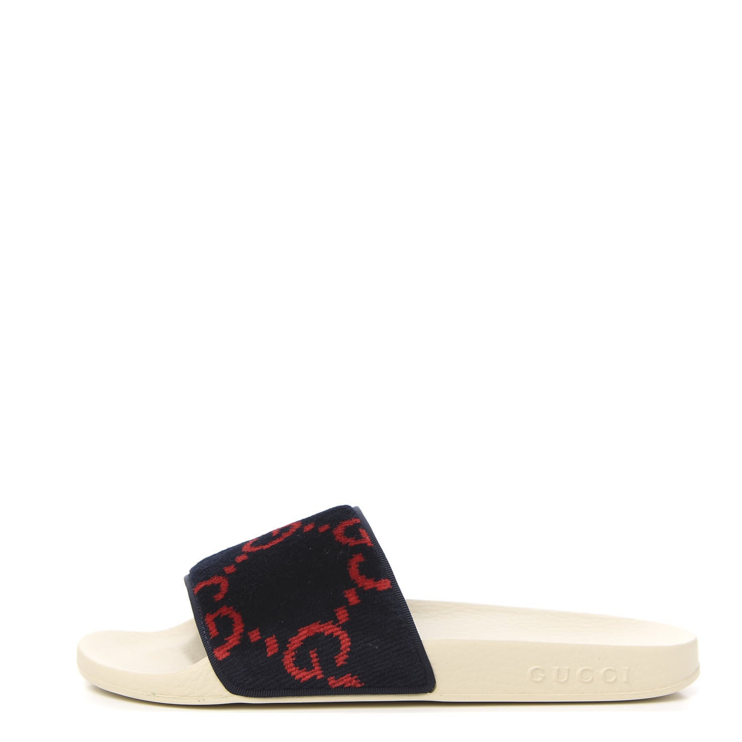Gucci Velvet GG Monogram Slide Sandals 38 Blue Red 1 of 8
