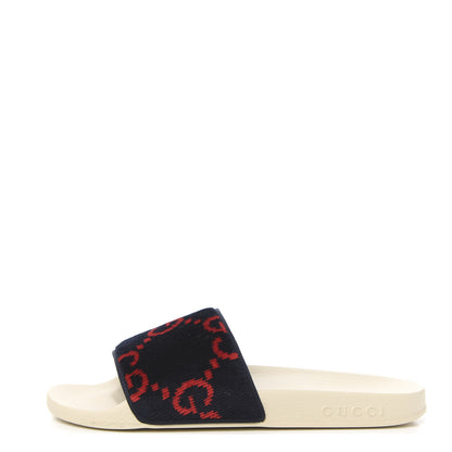 Gucci Velvet GG Monogram Slide Sandals 38 Blue Red 1 of 8