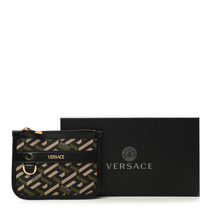 Versace Coated Canvas Calfskin La Greca Modular Zip Pouch Black Green Beige 8 of 8
