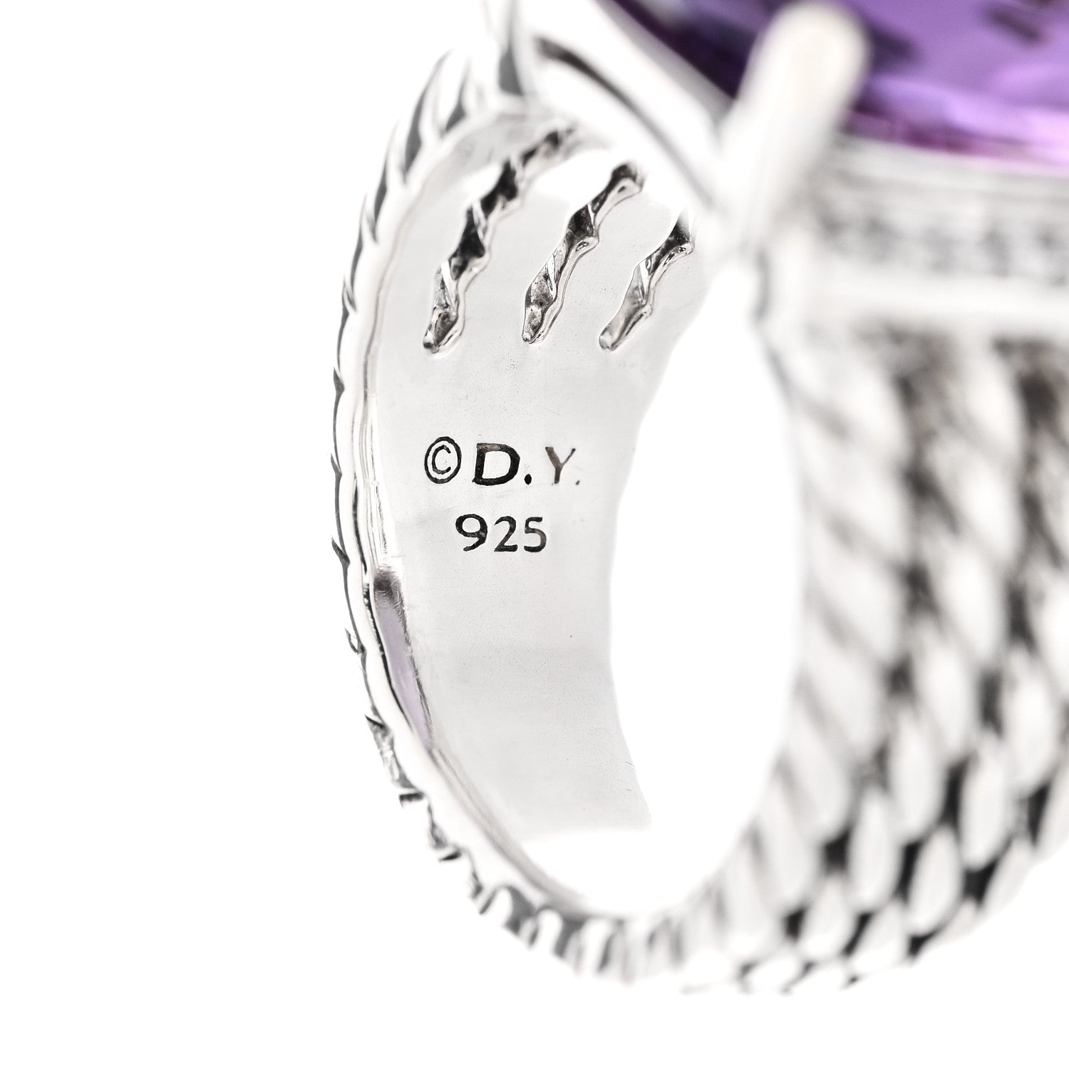 David Yurman Sterling Silver Diamond Amethyst 16mm Wheaton Ring 51 5.75 4 of 4