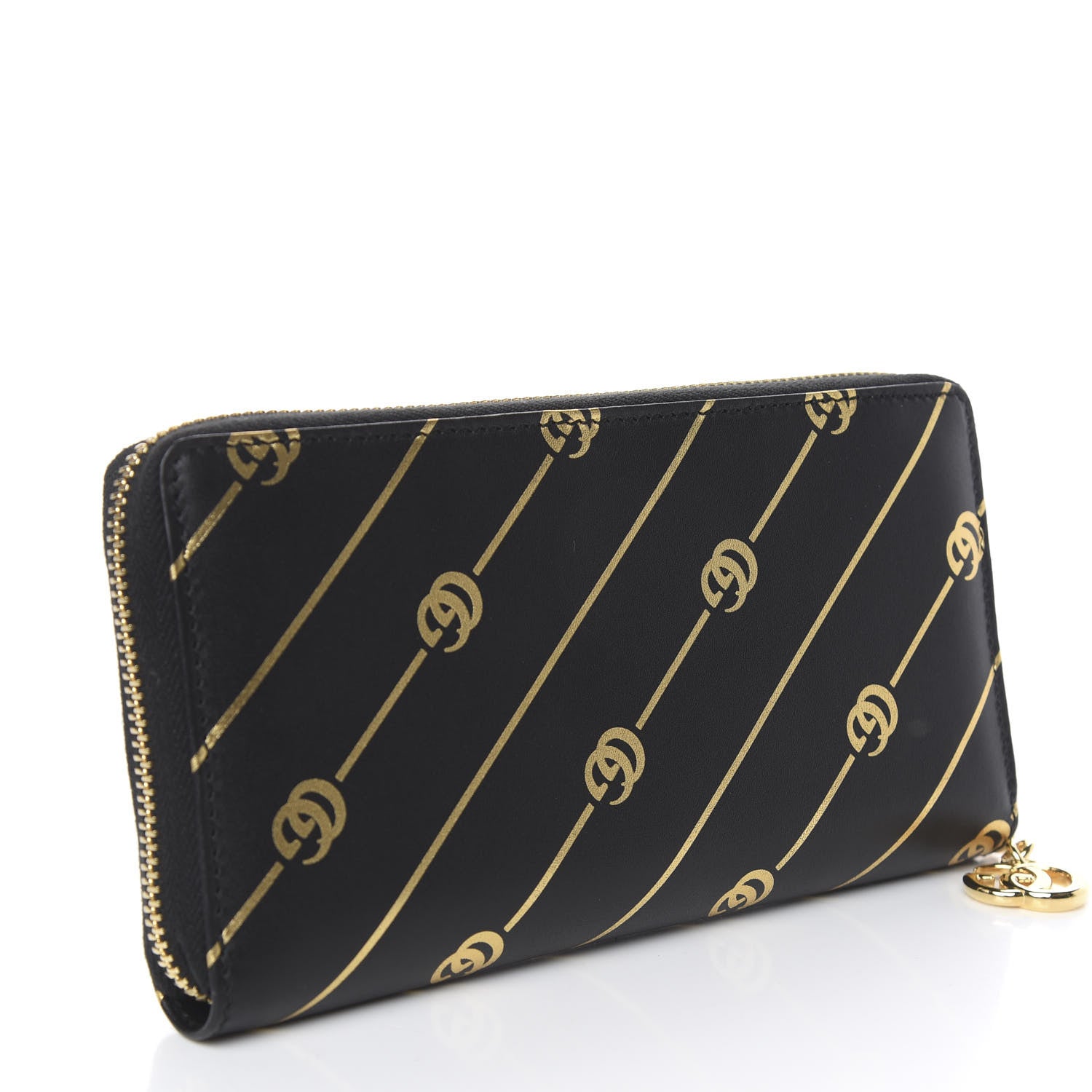 Gucci Moon Calfskin Diagonal GG Zip Around Wallet Black Gold 3 of 8
