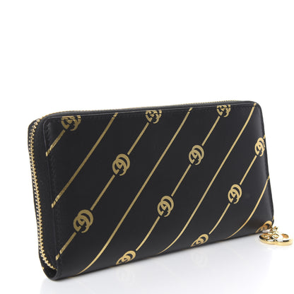 Gucci Moon Calfskin Diagonal GG Zip Around Wallet Black Gold 3 of 8