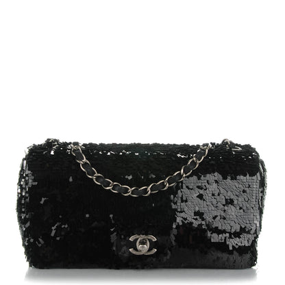 Chanel Sequin Embroidered Medium Single Flap Black 1 of 6