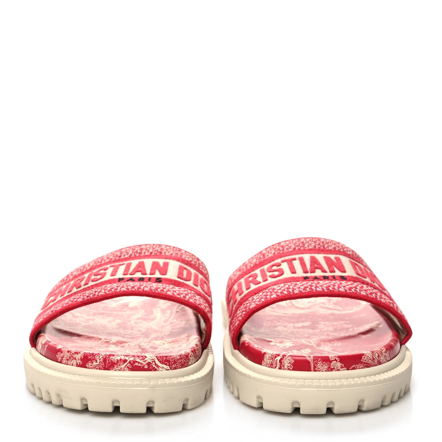 Christian Dior Canvas Toile de Jouy Embroidered Dway 10mm Slide Sandals 39 Off White Raspberry 2 of 9